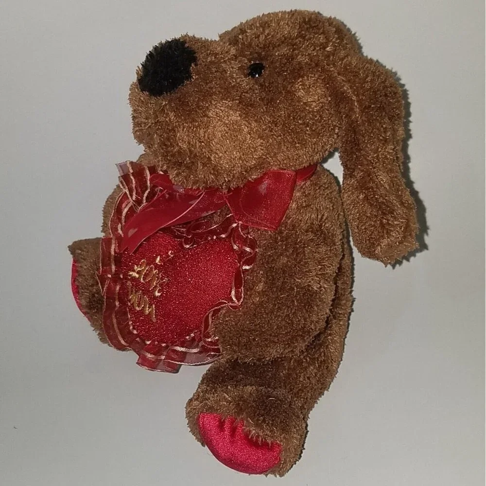 I Love You Brown Puppy Dog Plush Valentine's Day Stuffed Animal Gift Red Heart